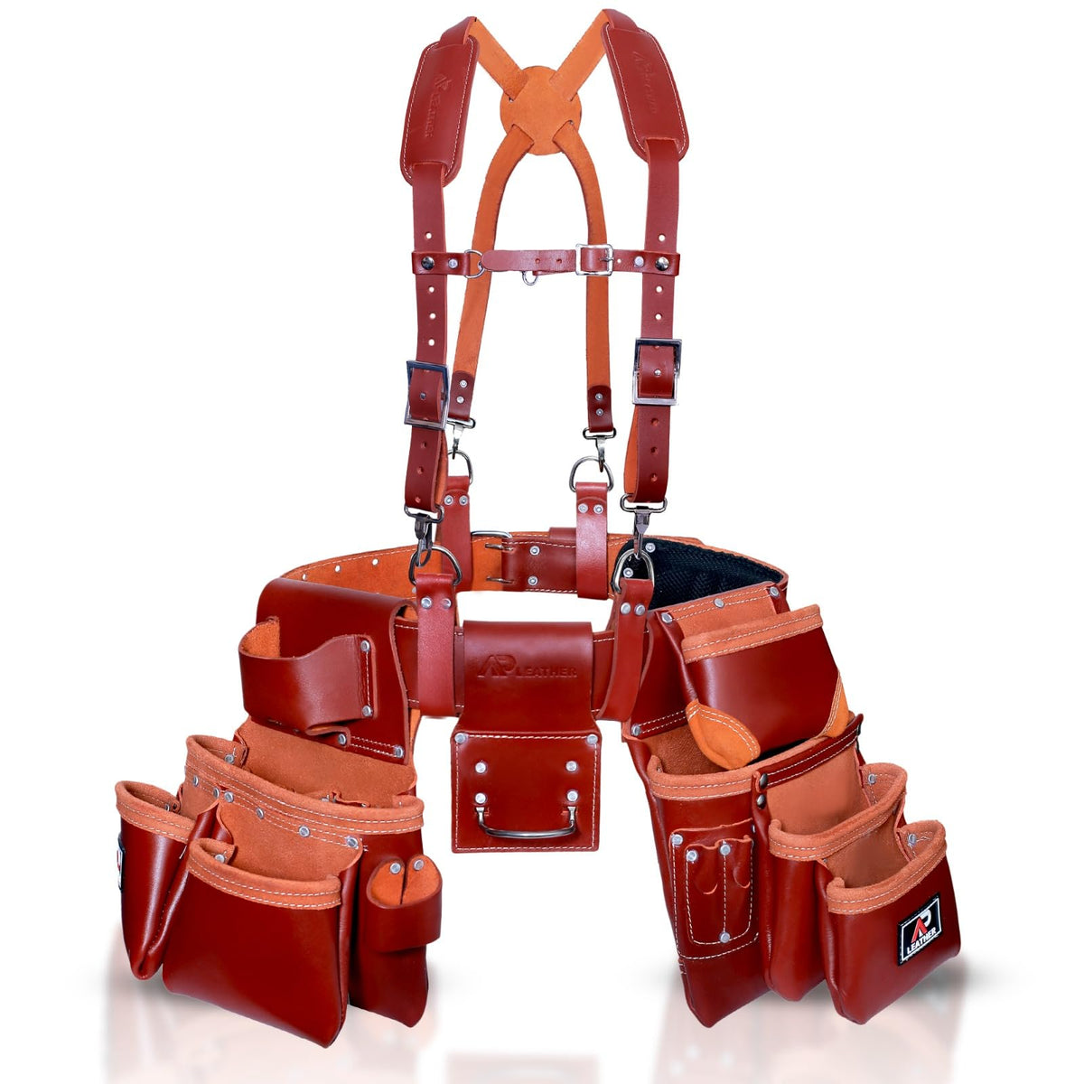 Genuine Full Grain Leather Tool Belt with Suspenders Y59277