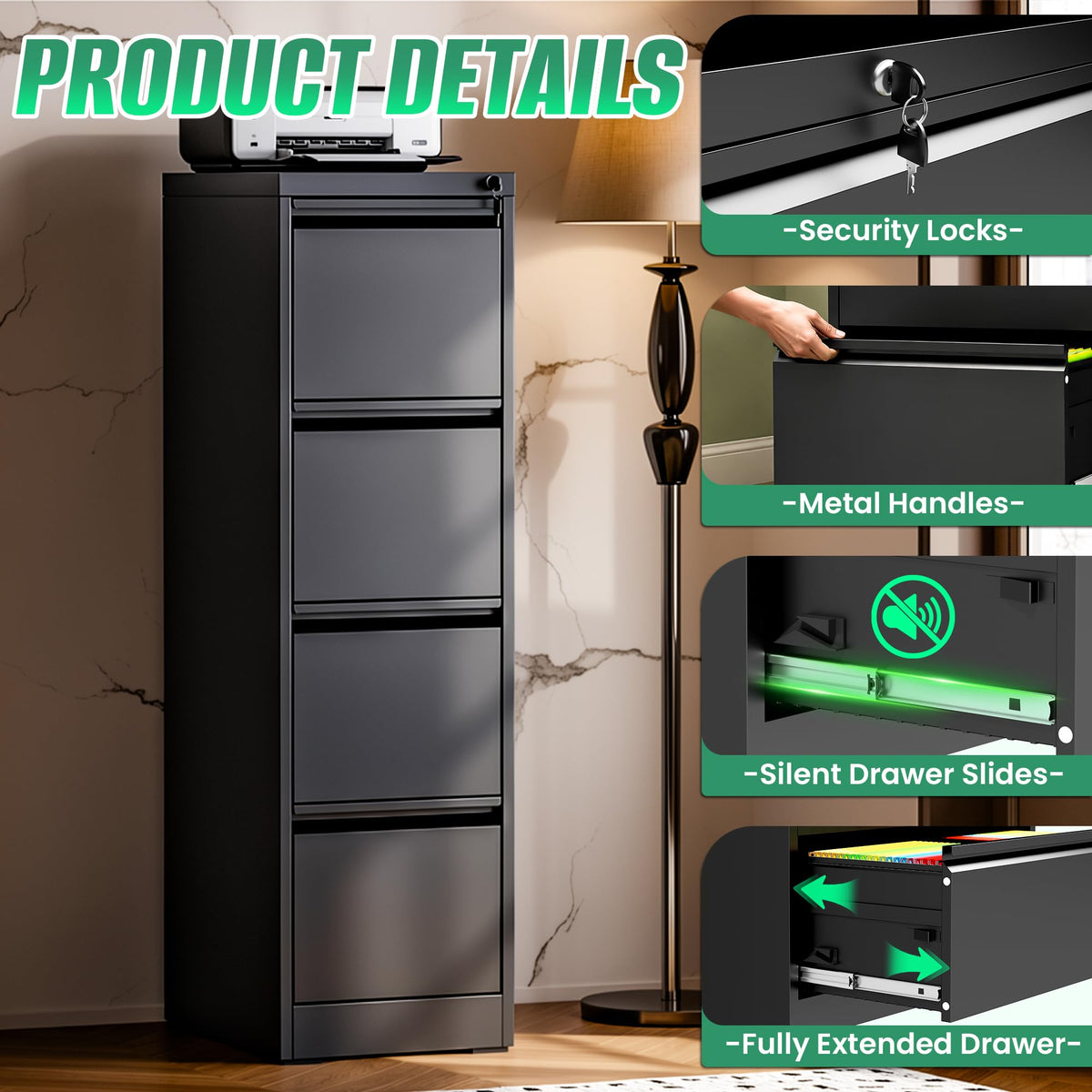 4 Drawer Metal File Cabinet with Lock D83920