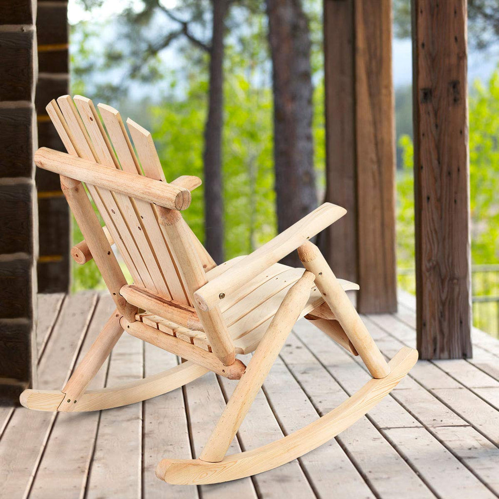 Log Wooden Rocking Chair with Slatted Seat and Backrest K4236