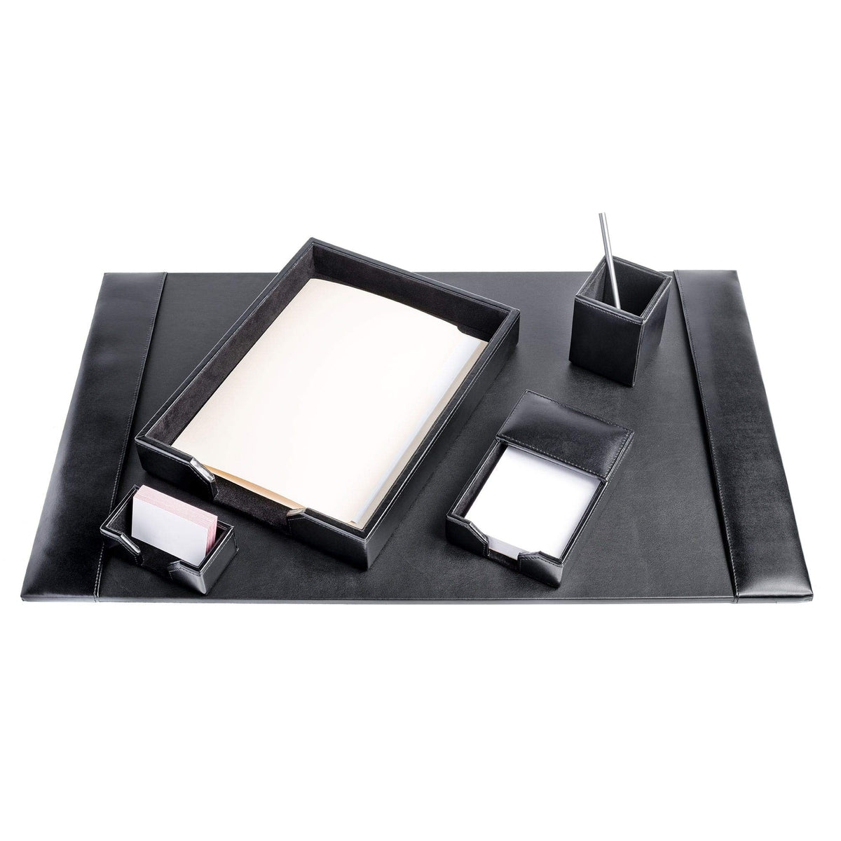 Black Bonded Leather 5-Piece Desk Set E90693