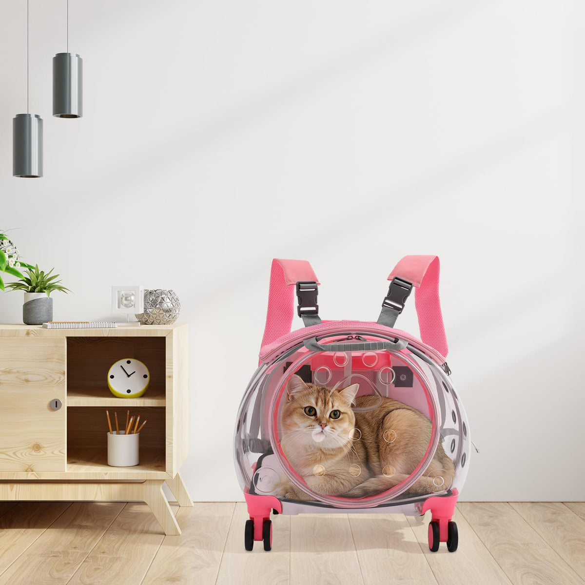 Pink Pet Trolley Case with Shock-Absorbing Wheels N6193