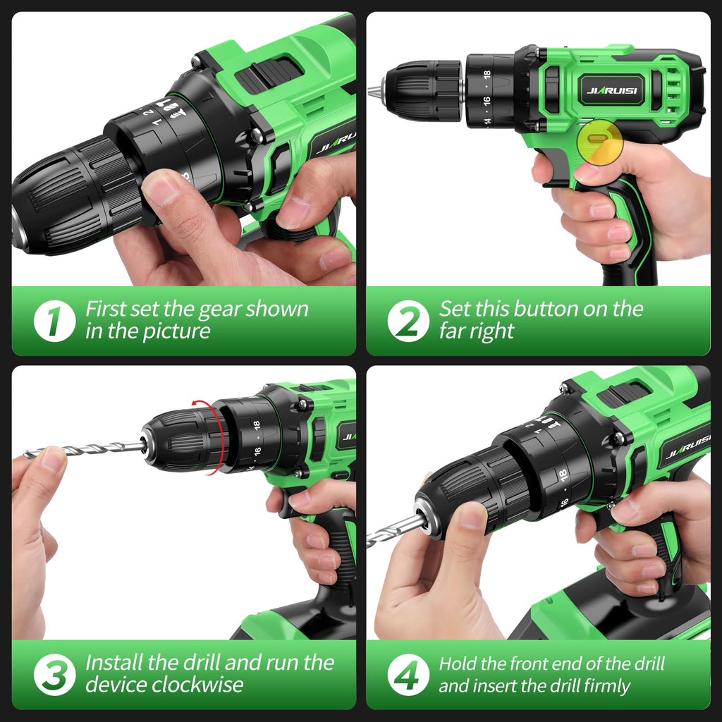 20V Cordless Drill Set with Battery Charger and Carrying Case, Green E176