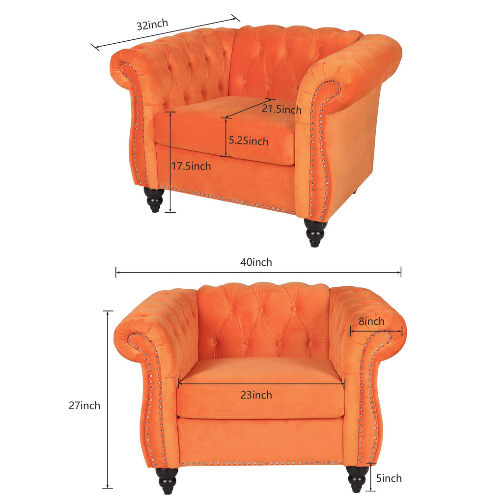 Orange Velvet Chesterfield Sofa Loveseat and Chair W1384