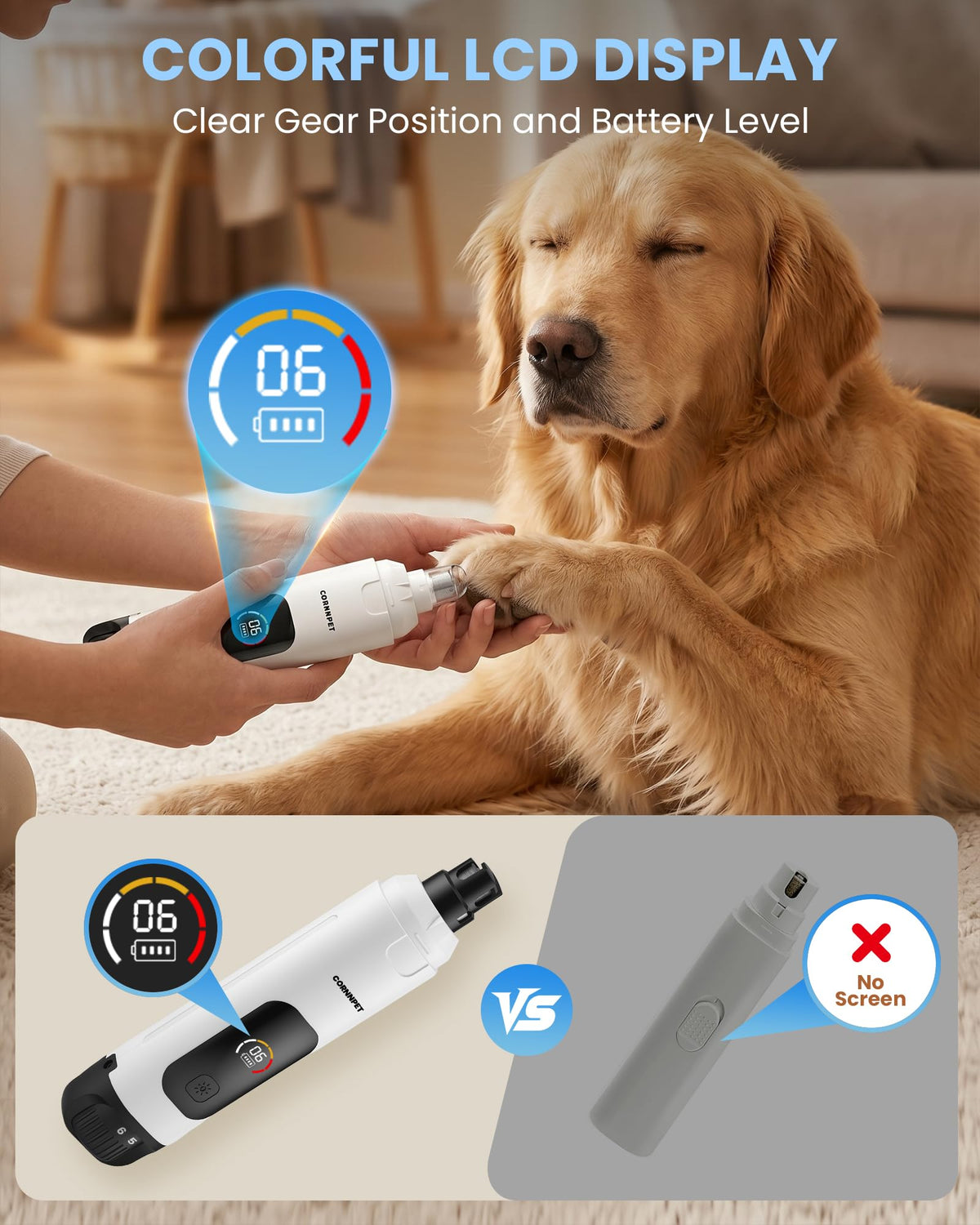 Dog Nail Grinder with LCD Display, 25dB Quiet 6-Speed Trimmer C41669