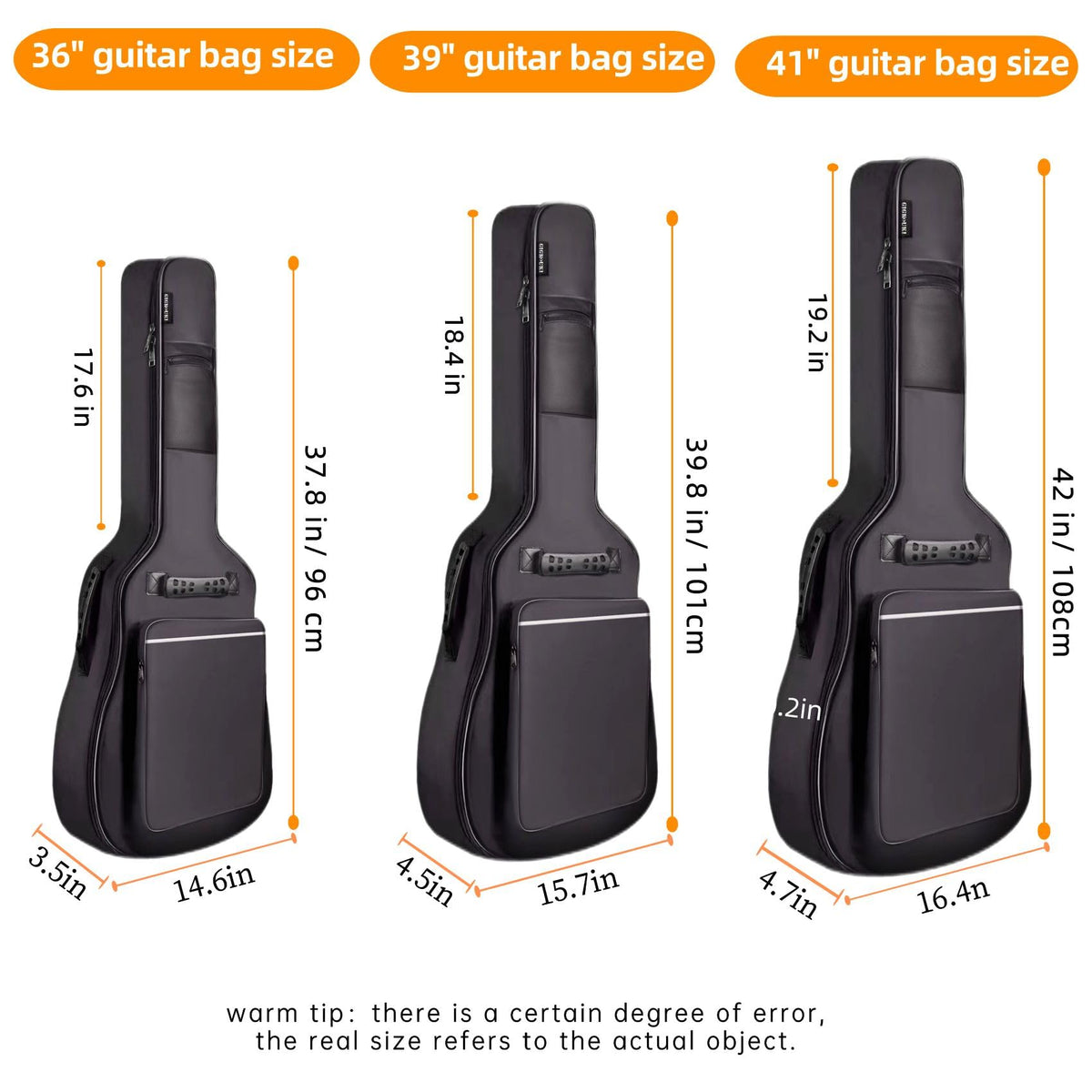 3/4 Size 36 Inch Acoustic Guitar Case Soft Padded Waterproof Gig Bag H7314