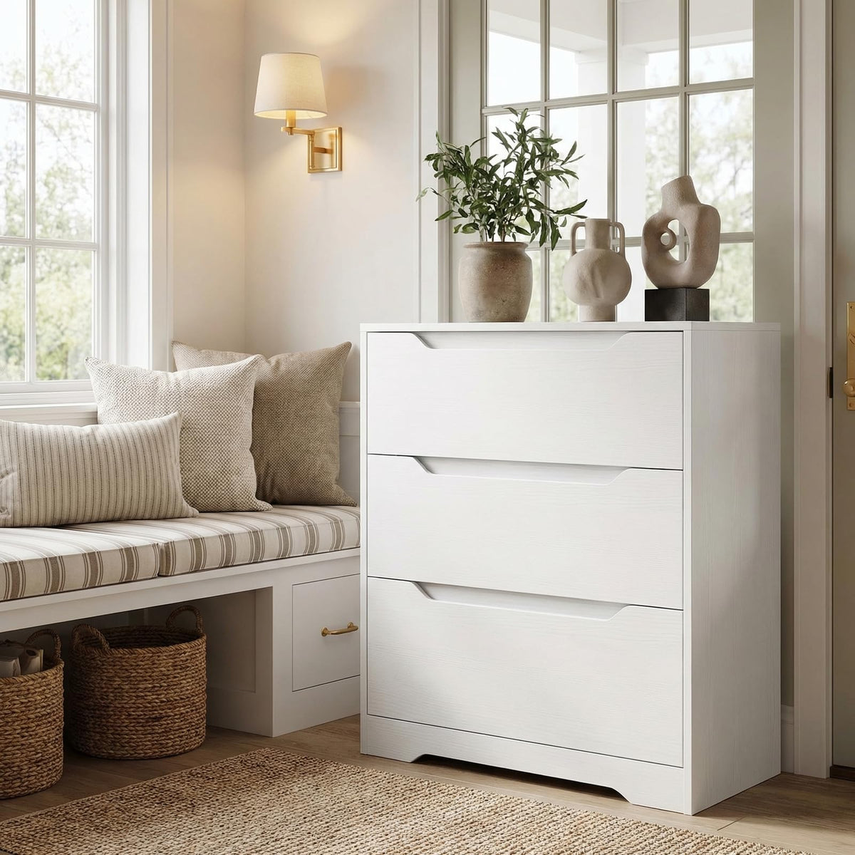 White 3 Drawer Wood Dresser R335