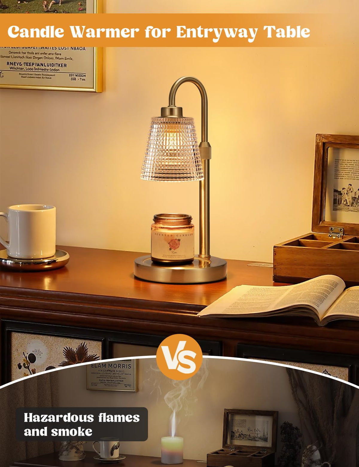 Gold Candle Warmer Lamp with Timer, Dimmable, Height Adjustable J85507