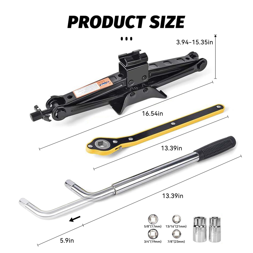 Portable 2 Ton Scissor Jack and Stand Kit with Lug Wrench O112