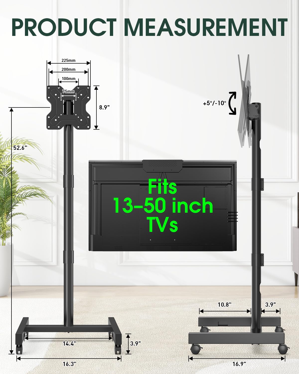 Black Rolling TV Stand for 13-50 inch Screens J2903