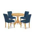 5 Piece Oak Dining Table Set with 4 Blue Faux Leather Chairs T855077
