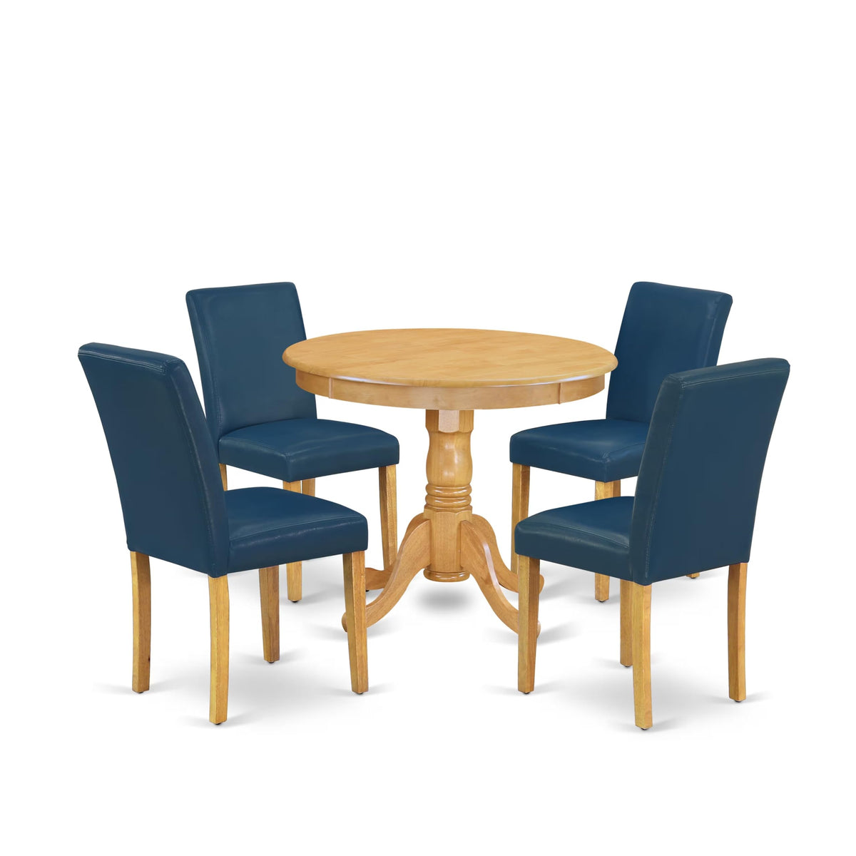 5 Piece Oak Dining Table Set with 4 Blue Faux Leather Chairs T855077