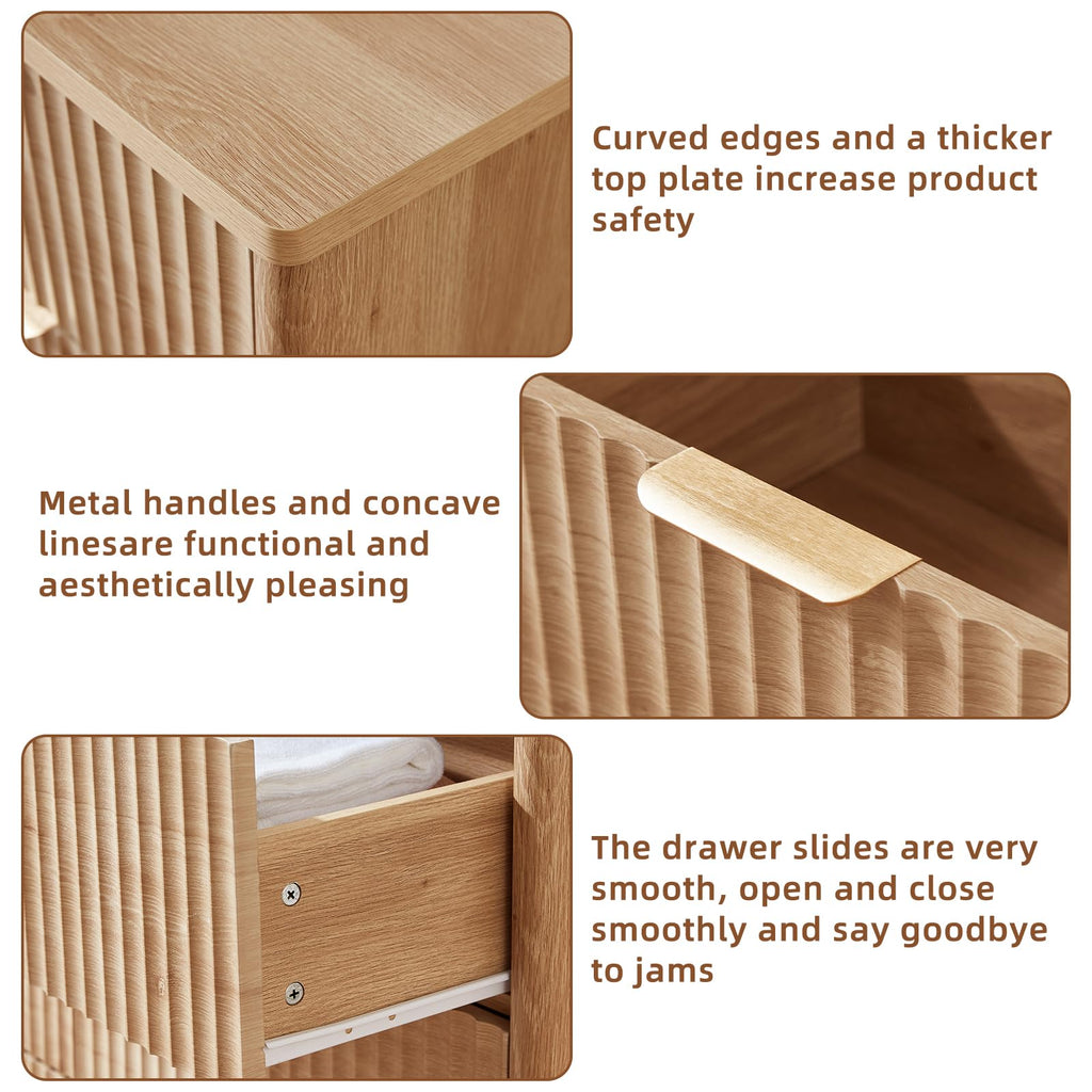 Fluted 5 Drawers Natural Wood Dresser B92145