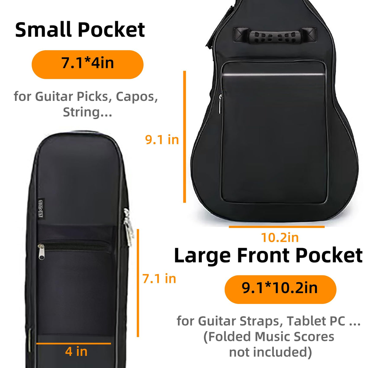3/4 Size 36 Inch Acoustic Guitar Case Soft Padded Waterproof Gig Bag H7314