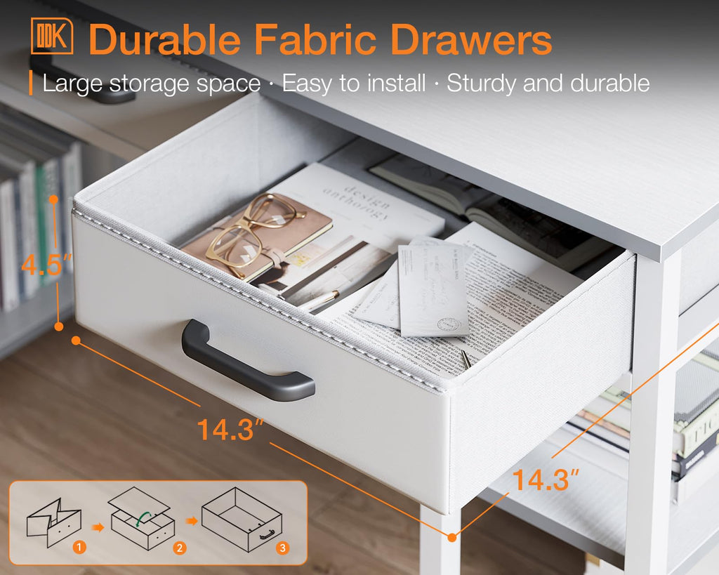 White 48" Computer Desk with Fabric Drawers and Storage Shelves M980158
