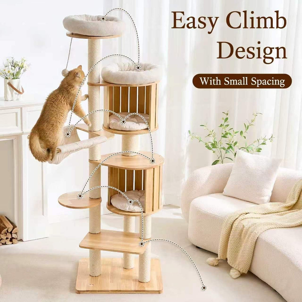 Solid Wood 70 Inches Tall Cat Tree Tower with Scratching Post V758