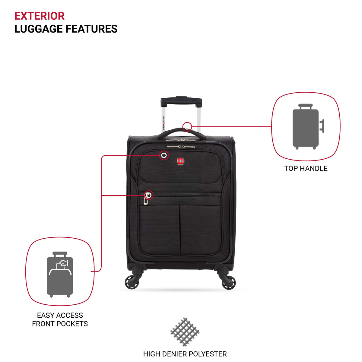 Black 18-Inch Softside Carry-On Luggage with Spinner Wheels W35945