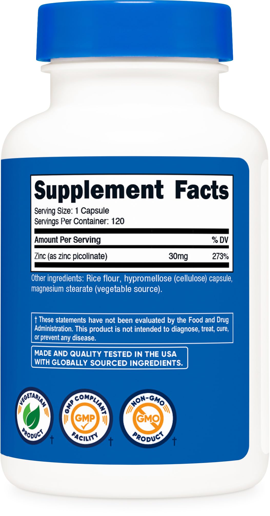 Zinc Picolinate 30mg 120 Capsules Gluten Free L629779