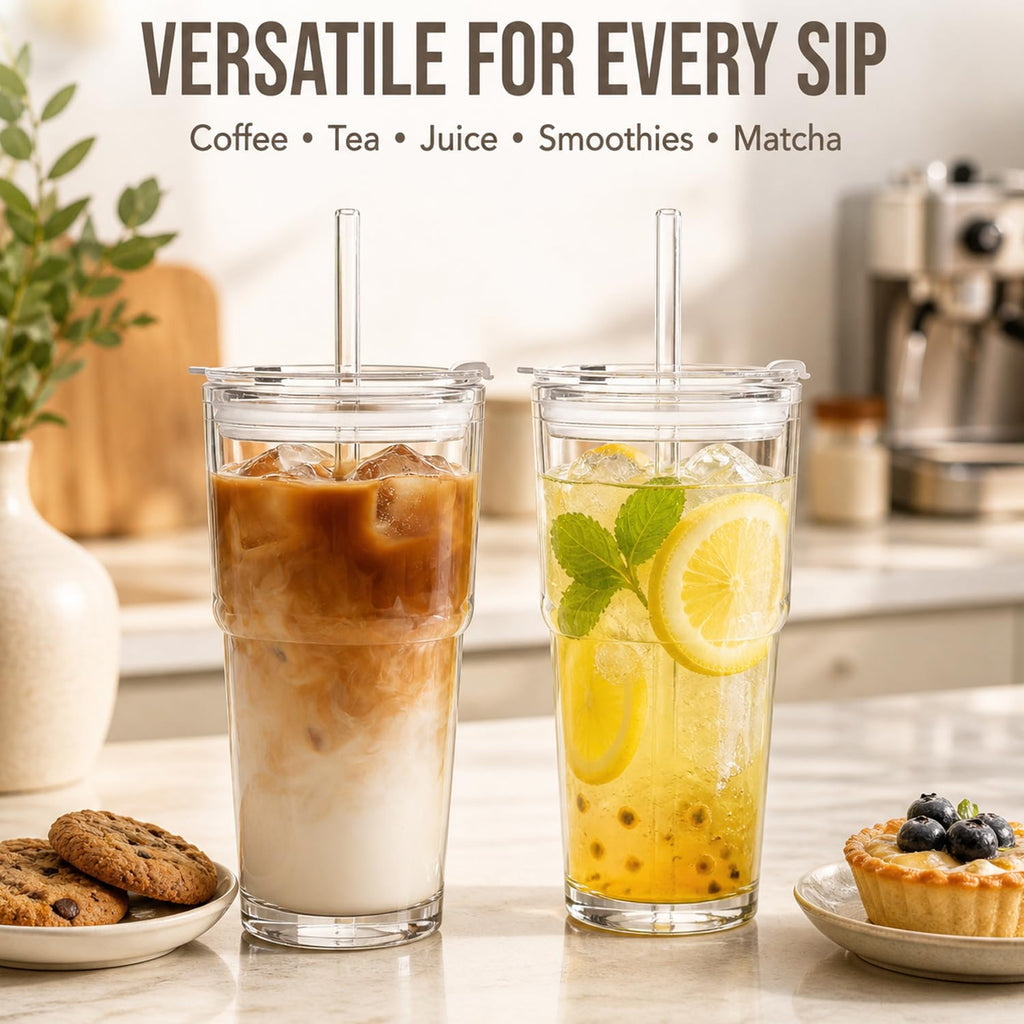 20oz Clear Glass Tumbler with Lid and Straws, Set of 2 A61748
