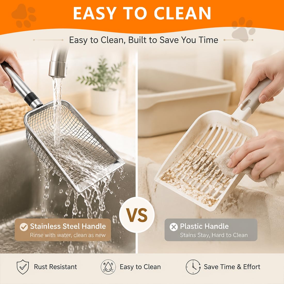 Cat Litter Scoop 2 Pack Stainless Steel Handle Mesh Sifter N658