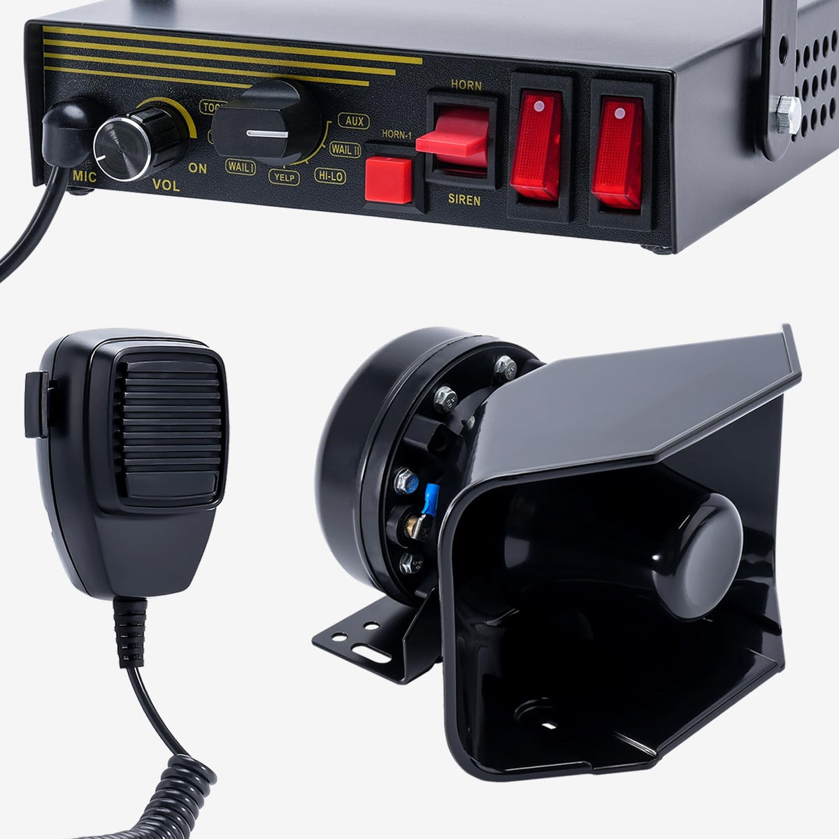 200W 12V 9 Tone Emergency Siren System with Loud Speaker Horn and Handheld Microphone L16230