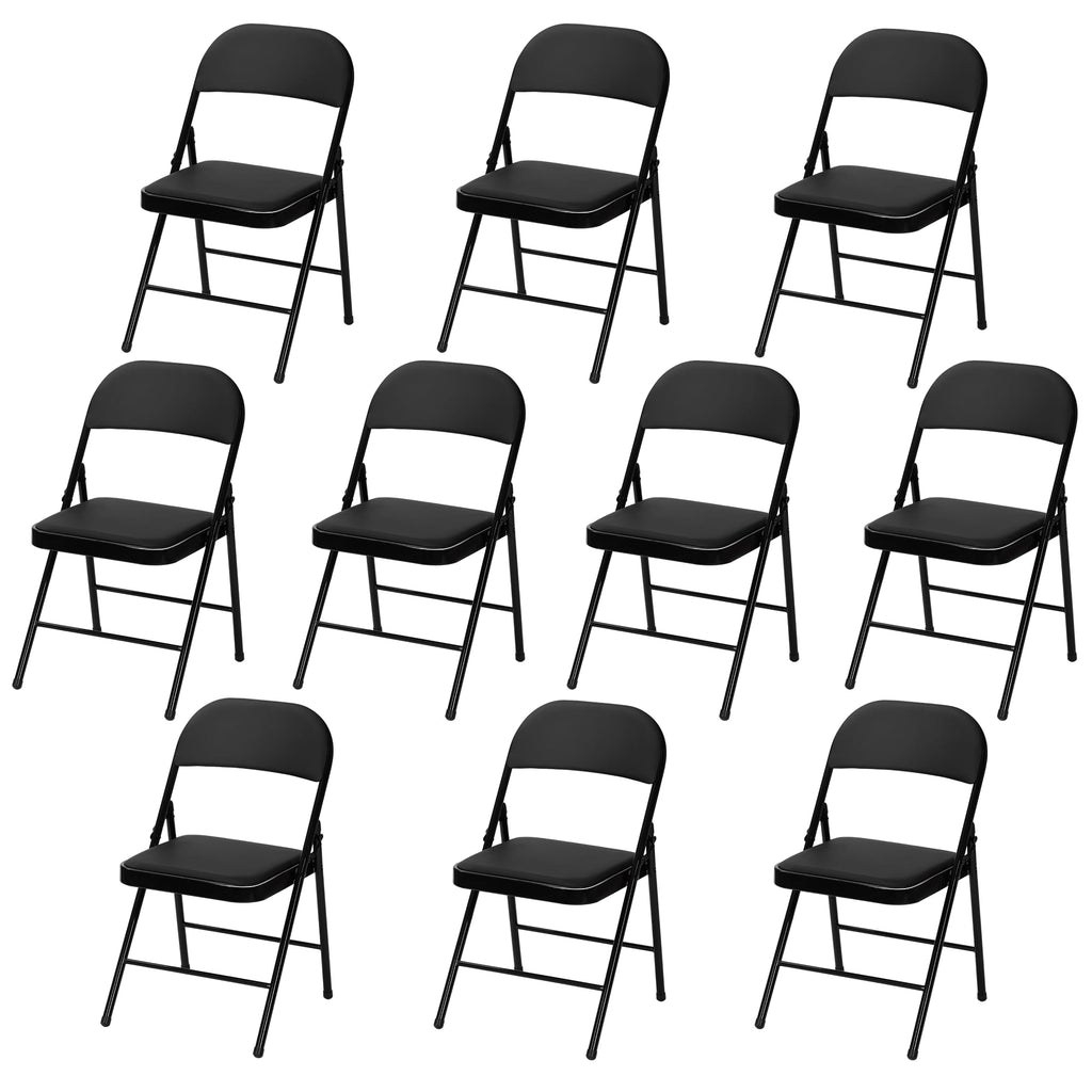 Black Padded Folding Chairs 10 Pack with Cushion and Back C611