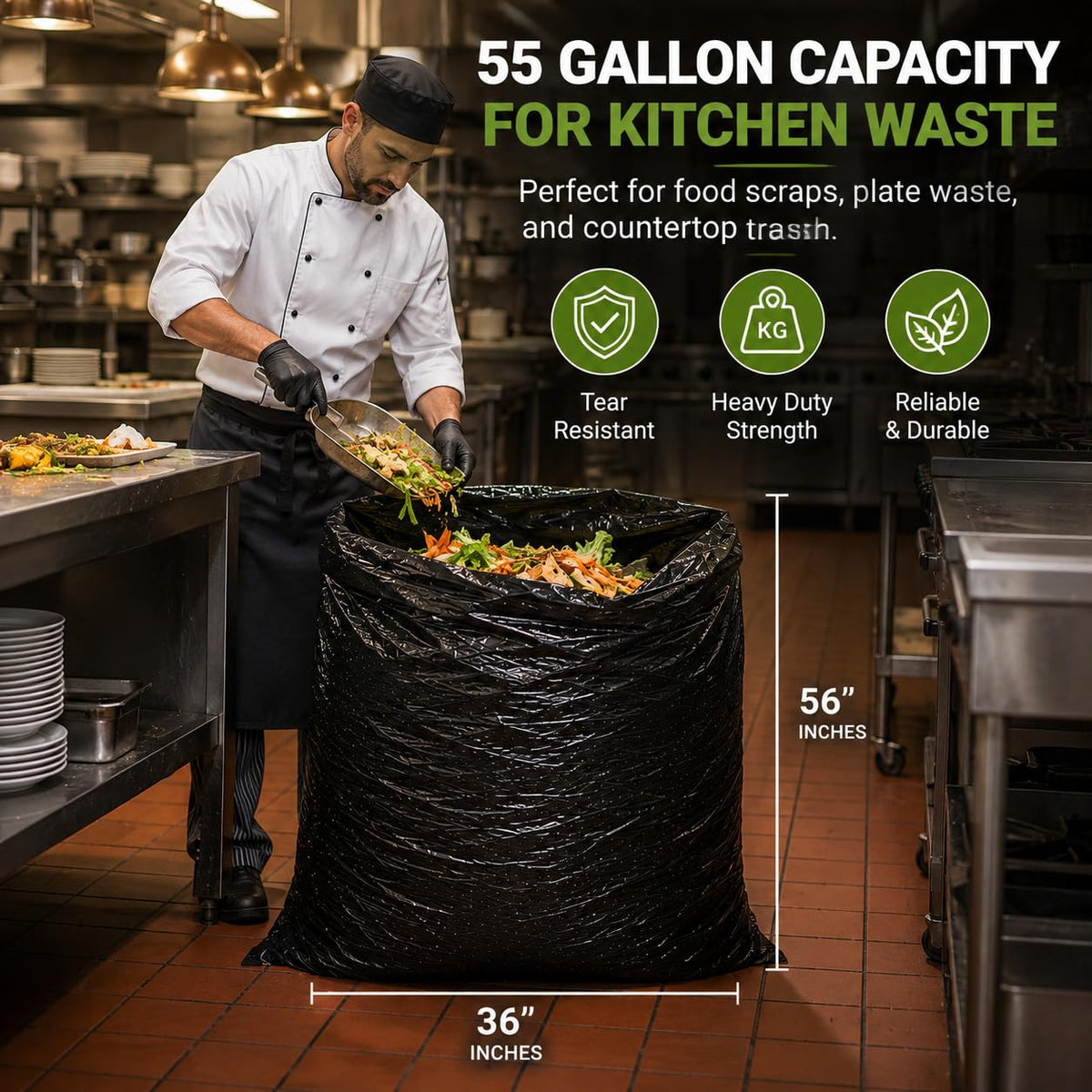 55 Gallon 2 Mil Black Heavy Duty Trash Bags, 20 Count Q794864