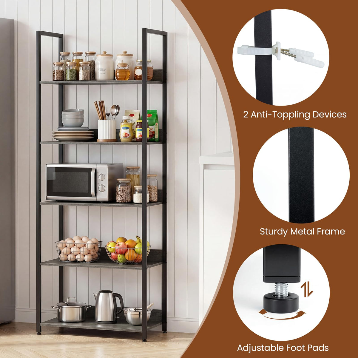 5-Tier Wooden Bookshelf Set of 2 Y9229