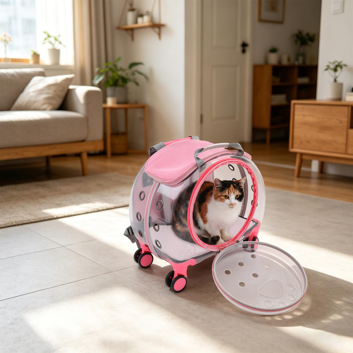 Pink Pet Trolley Case with Shock-Absorbing Wheels N6193