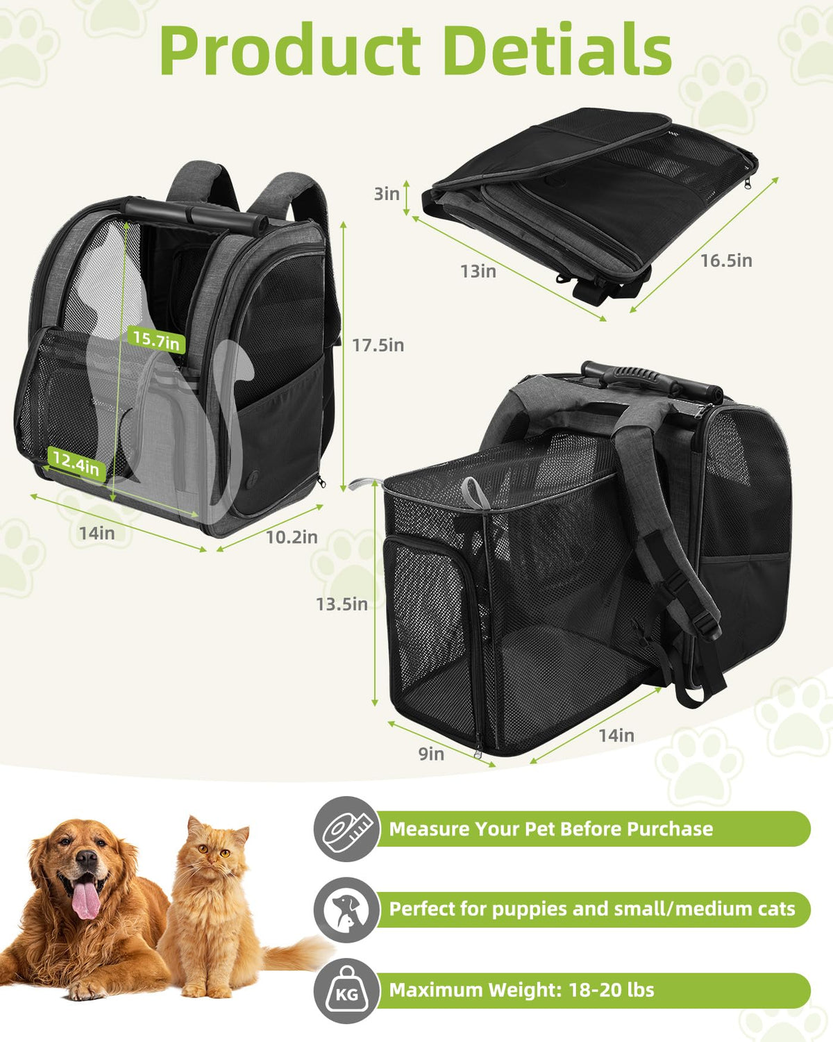 Expandable Breathable Mesh Cat Dog Carrier Backpack O226