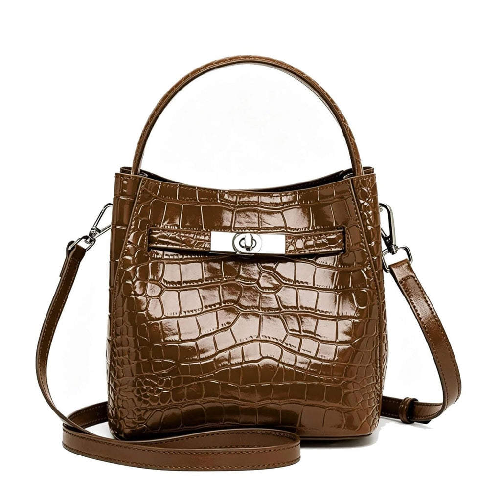 Crocodile Embossed Leather Bucket Bag C859349