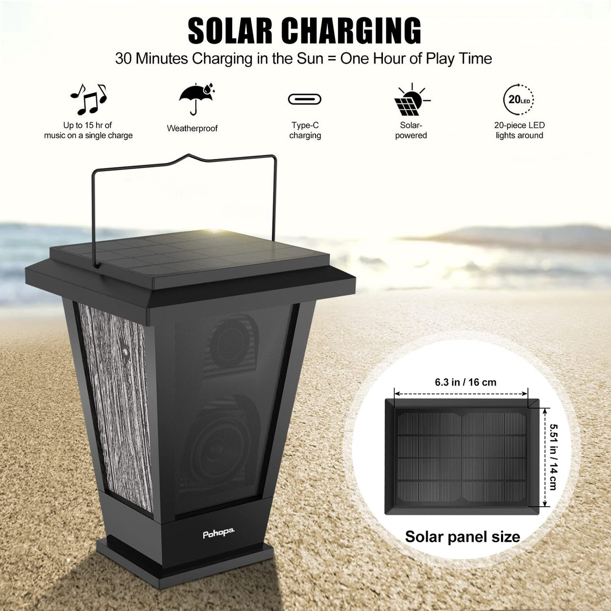 Black Waterproof Solar Powered 2 Packs Bluetooth Speakers D34844