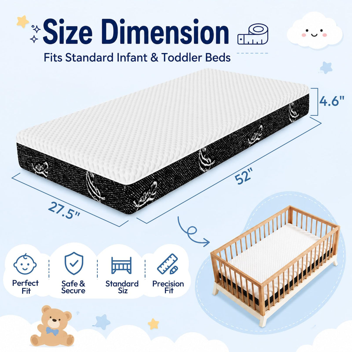 52 x 27 Dual-Sided Memory Foam Crib Mattress N583