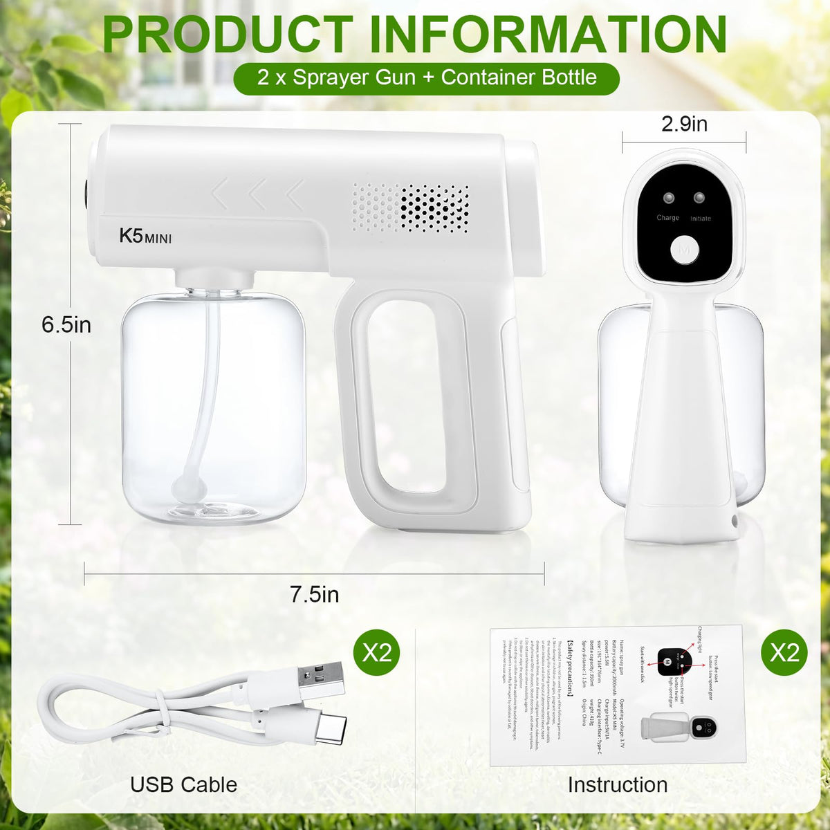 2 Pack Rechargeable Handheld Nano Sprayer B784128