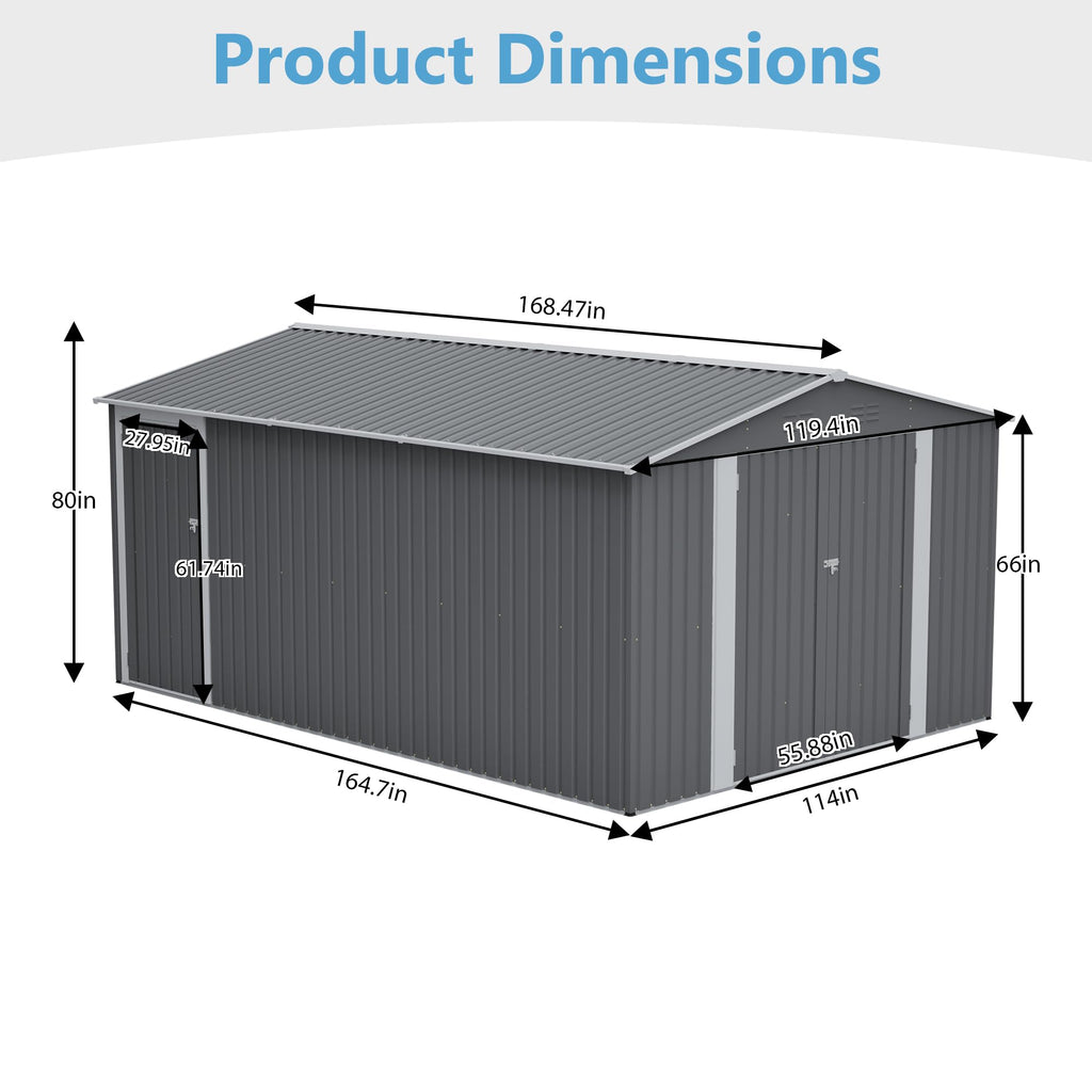 10x14 FT Light Gray Metal Storage Shed D71297