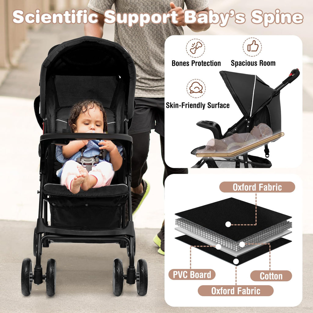 Lightweight Compact Toddler Travel Stroller with Canopy, 5-Point Harness, Storage Basket, One-Hand Fold, Black L953048