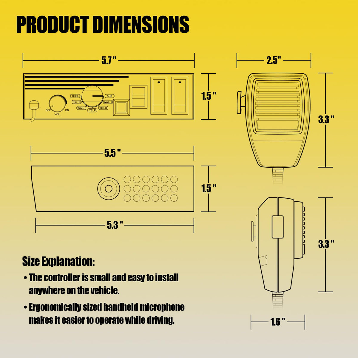 200W 12V 9 Tone Emergency Siren System with Loud Speaker Horn and Handheld Microphone L16230