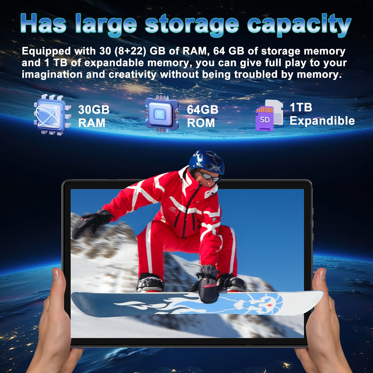 Android 15 Tablet 10.1 Inch FHD 30GB RAM 64GB ROM Black A171597