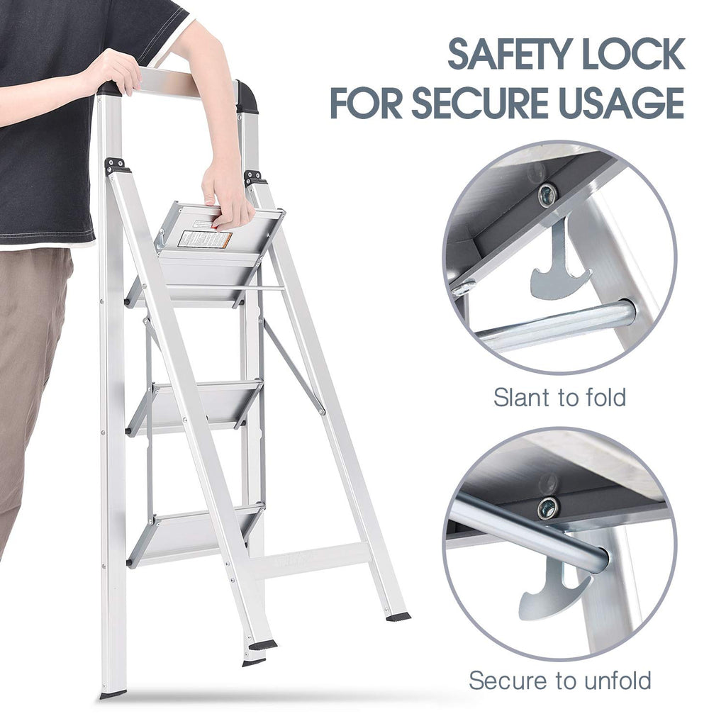Aluminium 3 Step Ladder with Handrail X998598