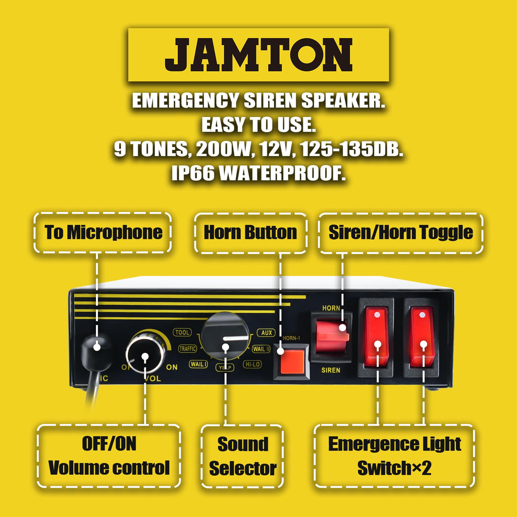 200W 12V 9 Tone Emergency Siren System with Loud Speaker Horn and Handheld Microphone L16230