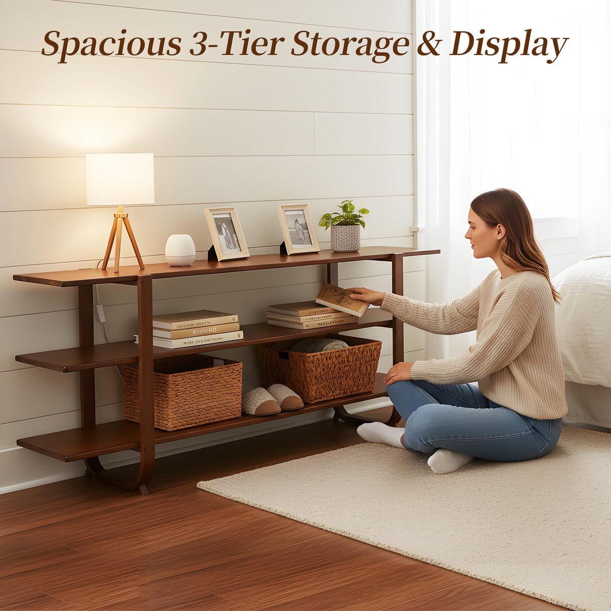 Walnut 65 Inch 3-Tier TV Stand T87165
