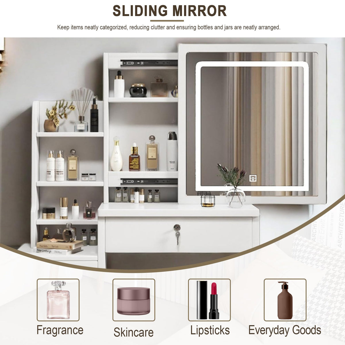 White 4 Drawer Vanity Desk Set with Mirror W223