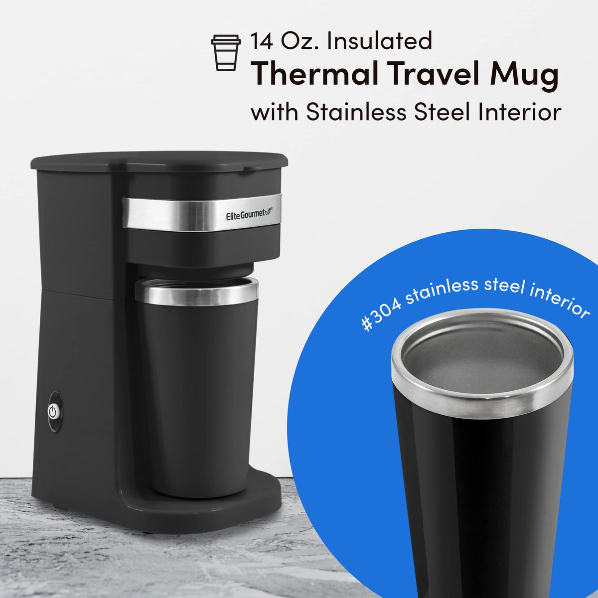 Single-Serve Coffee Maker with 14Oz Stainless Steel Travel Mug K9812
