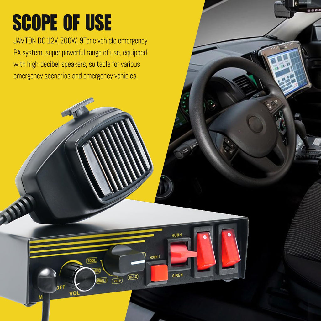 200W 12V 9 Tone Emergency Siren System with Loud Speaker Horn and Handheld Microphone L16230