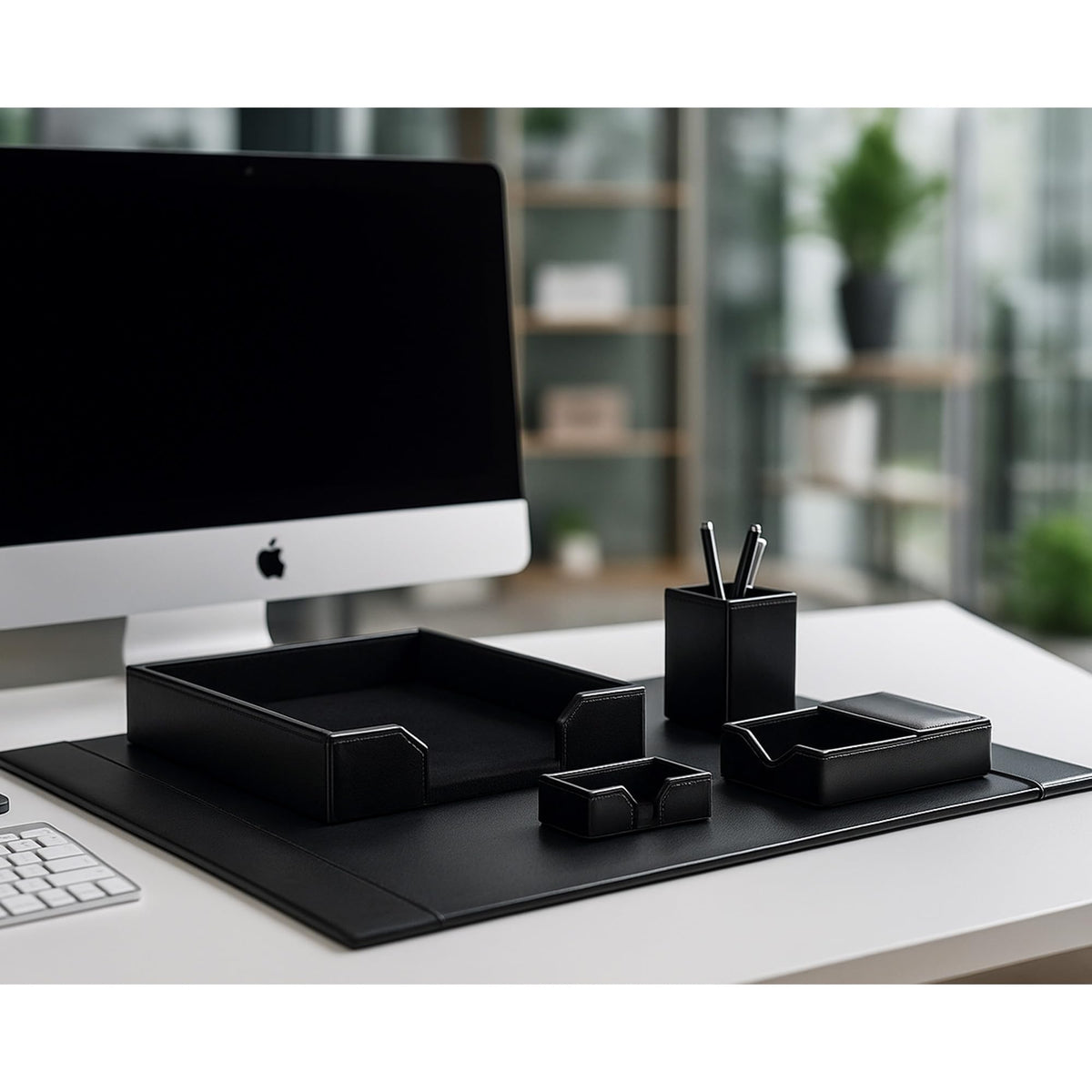 Black Bonded Leather 5-Piece Desk Set E90693