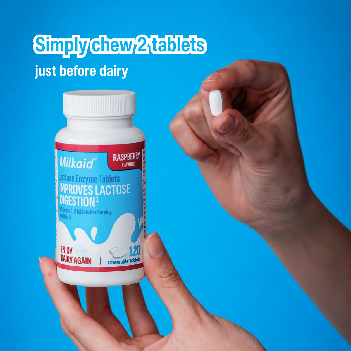 Chewable Lactase Enzyme Tablets 360 Tablets Raspberry K16613