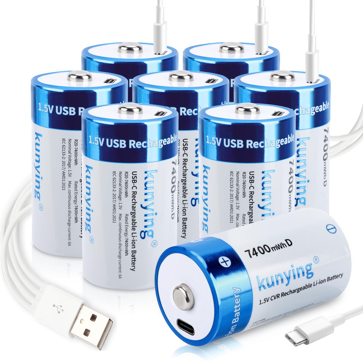 1.5V Rechargeable D Batteries 8-Pack with Charger F308875