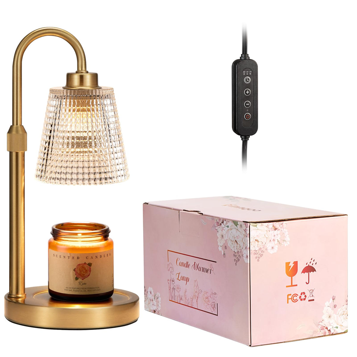 Gold Candle Warmer Lamp with Timer, Dimmable, Height Adjustable J85507