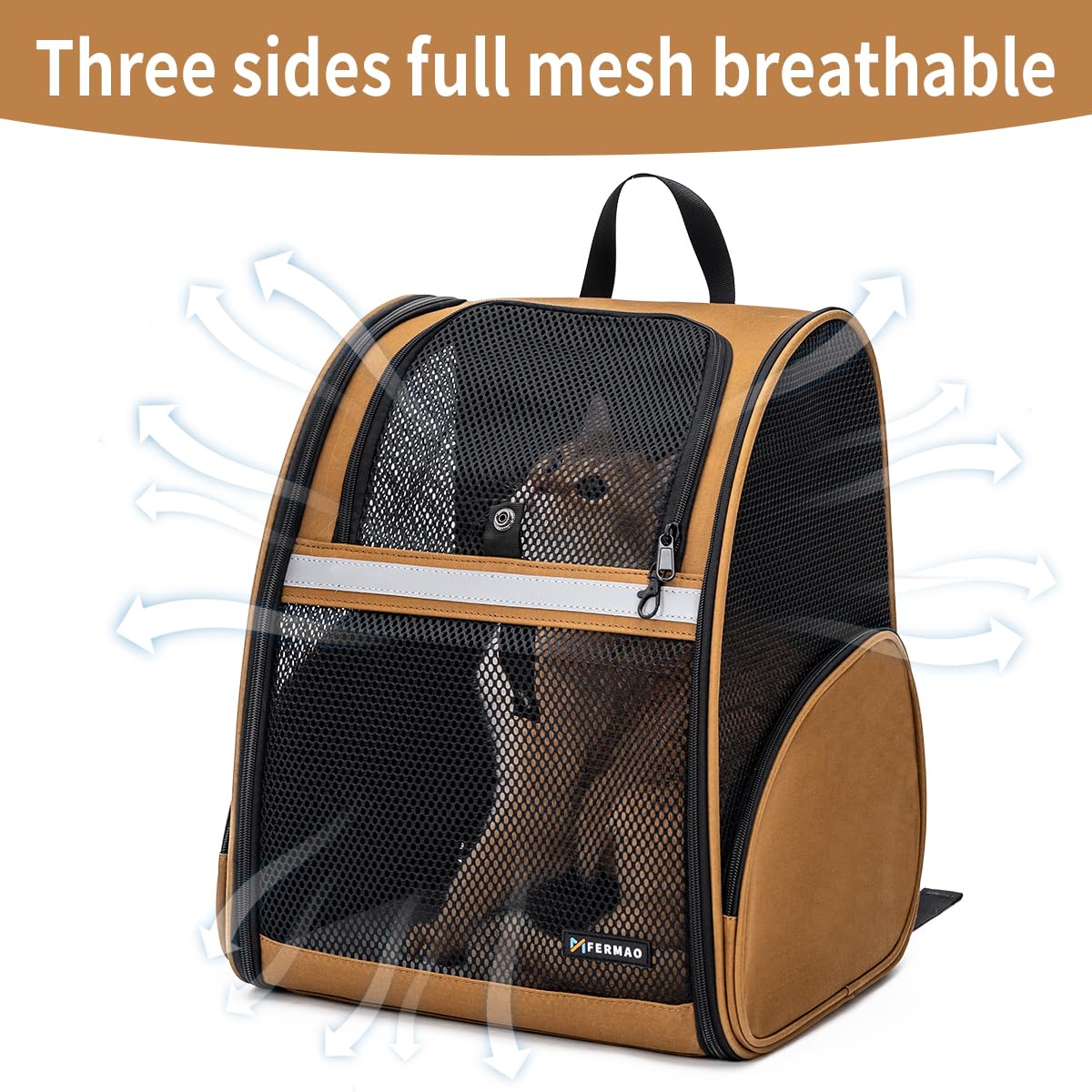 Brown Collapsible Pet Carrier Backpack with Ventilated Mesh T274