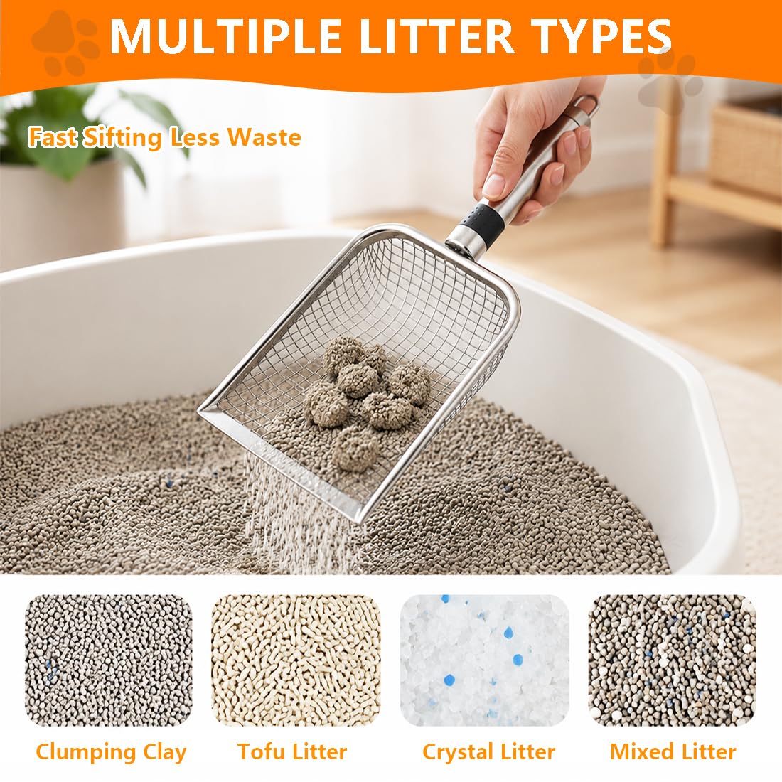 Cat Litter Scoop 2 Pack Stainless Steel Handle Mesh Sifter N658