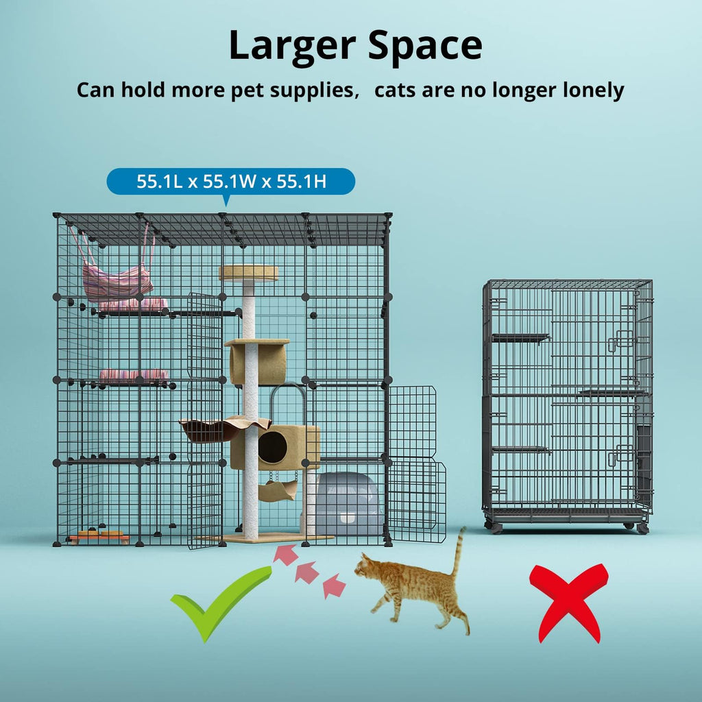 Large Indoor Cat Playpen Metal Wire Cage 55L x 55W x 55H Inchs I201908